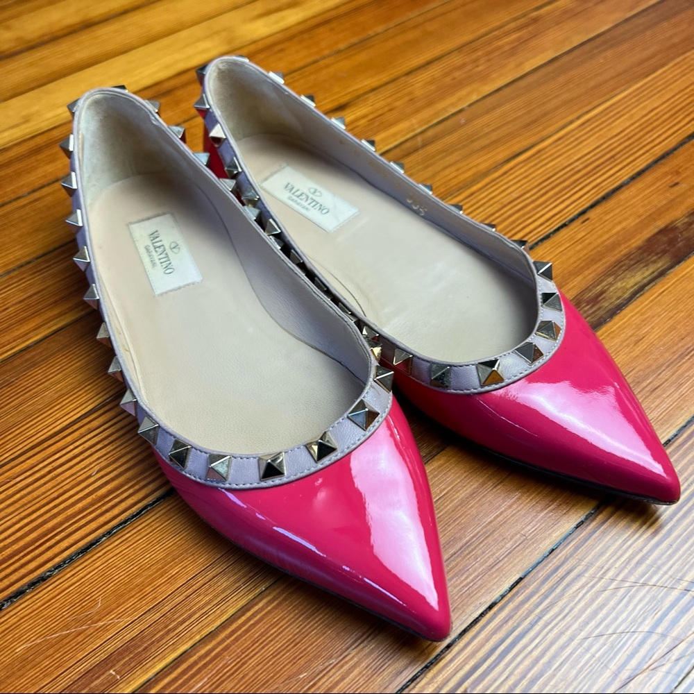 VALENTNO GARAVNI  Patent Leather Rock Stud Ballet Flats - Picture 8 of 17